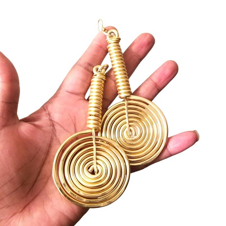 Andrea Lashay Collection - Wholesale Dangle Earrings - Extended Disc Earrings, Gold Statement Earrings0