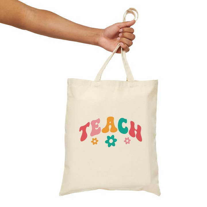 Teach Quote Printed Shopping Library Tote Bag for wholesale by Home and Honey Shop