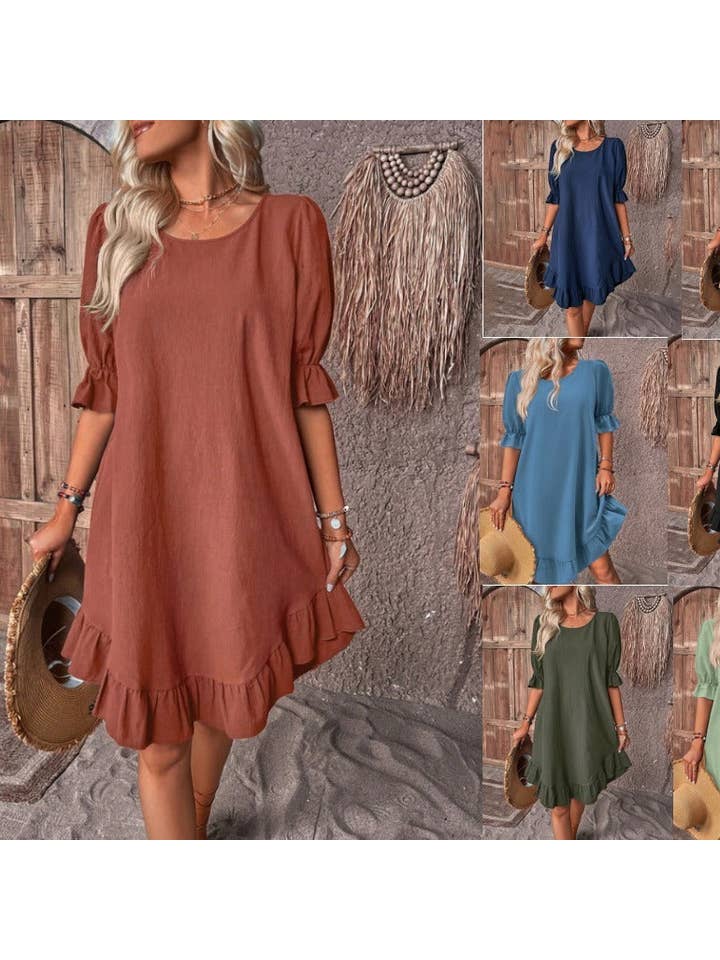 pinkblu02 - Wholesale Dress - Women's - Summer Women Fashion Casual Cotton Linen Dress