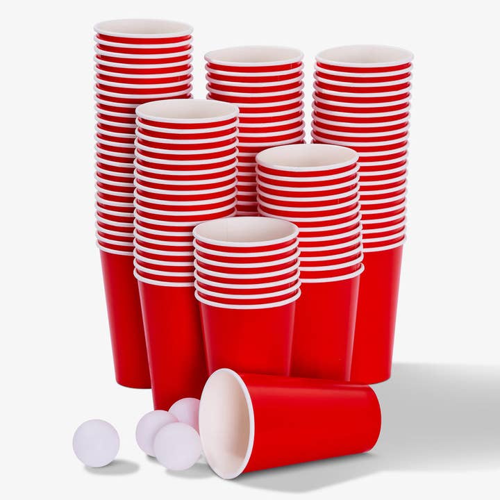 The Twiddlers – wholesale Engångskopp – öl pong dricka spel set: 100 röda plastkoppar och 15 Bal