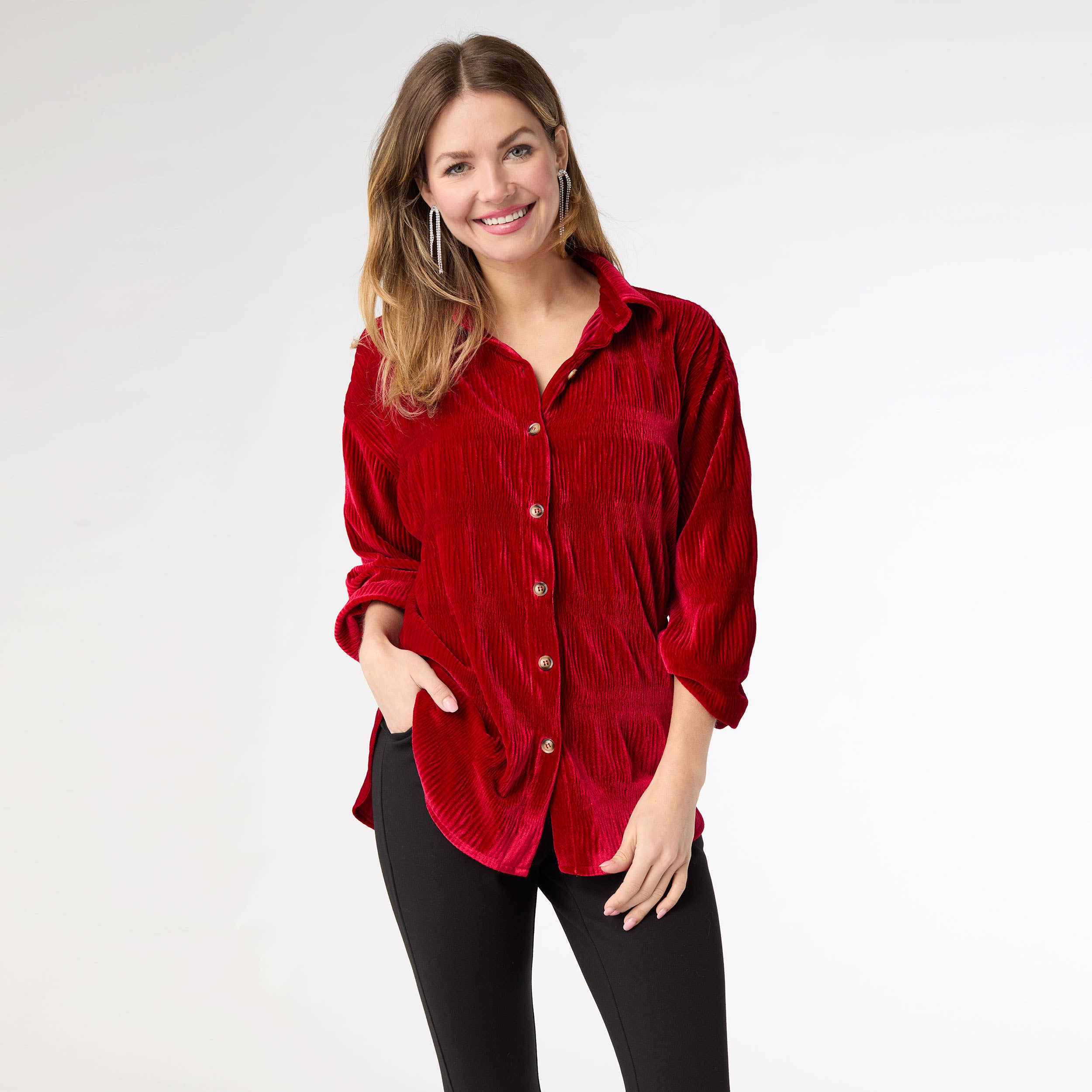 COCO + CARMEN - Wholesale Shirt - Women's - Candus Pleated Velour Top2