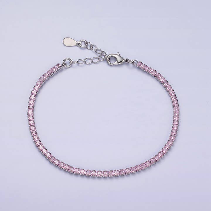 Bracelet de tennis en argent délicat avec CZ rose, vert ✦ BR-21WA1808 BR-21WA1806 pour la vente par Simply Jewels
