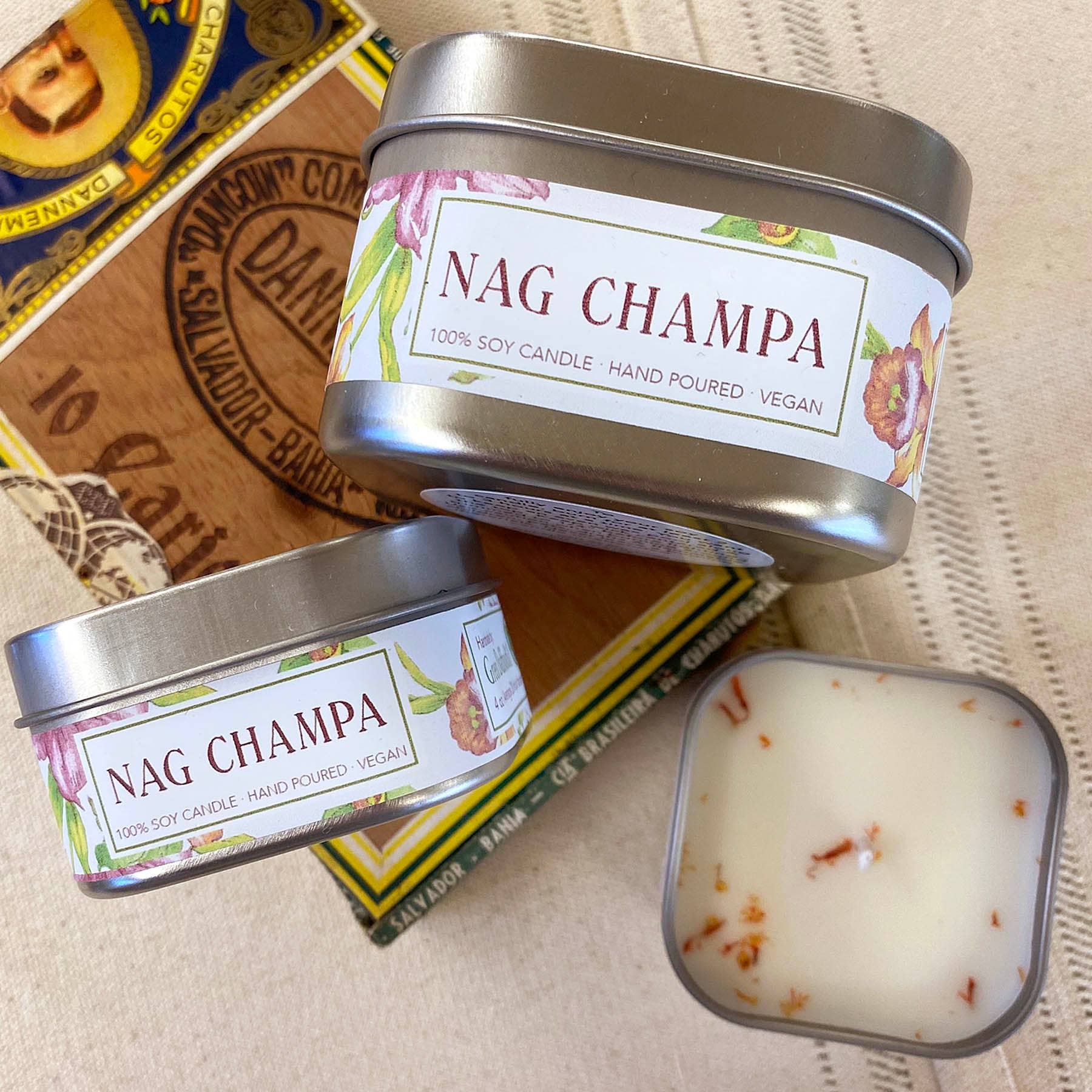 Green Daffodil Bath & Body - Wholesale Travel Candles - Nag Champa Soy Candle in Small Tin4