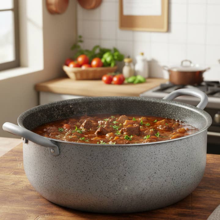 Kookpan met twee handvatten van antiaanbakbaar ijzer, handig aluminium, PFOA-vrij, krasbestendig, praktische snelle kooktijd, made in Italy. voor wholesale door Mamù