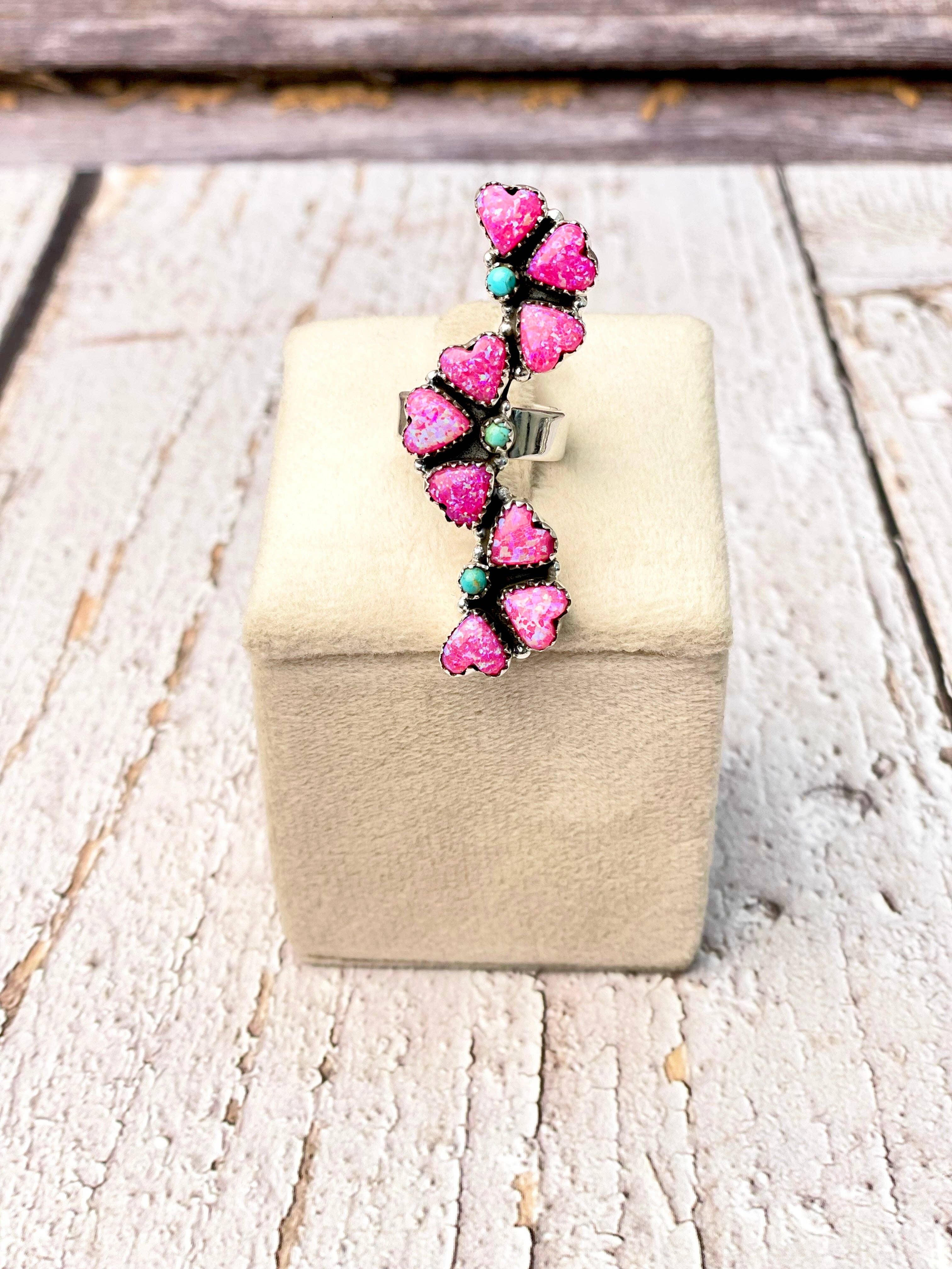 Opale rose fluo Bague Cœurs en Cascade en vente sur Faire0