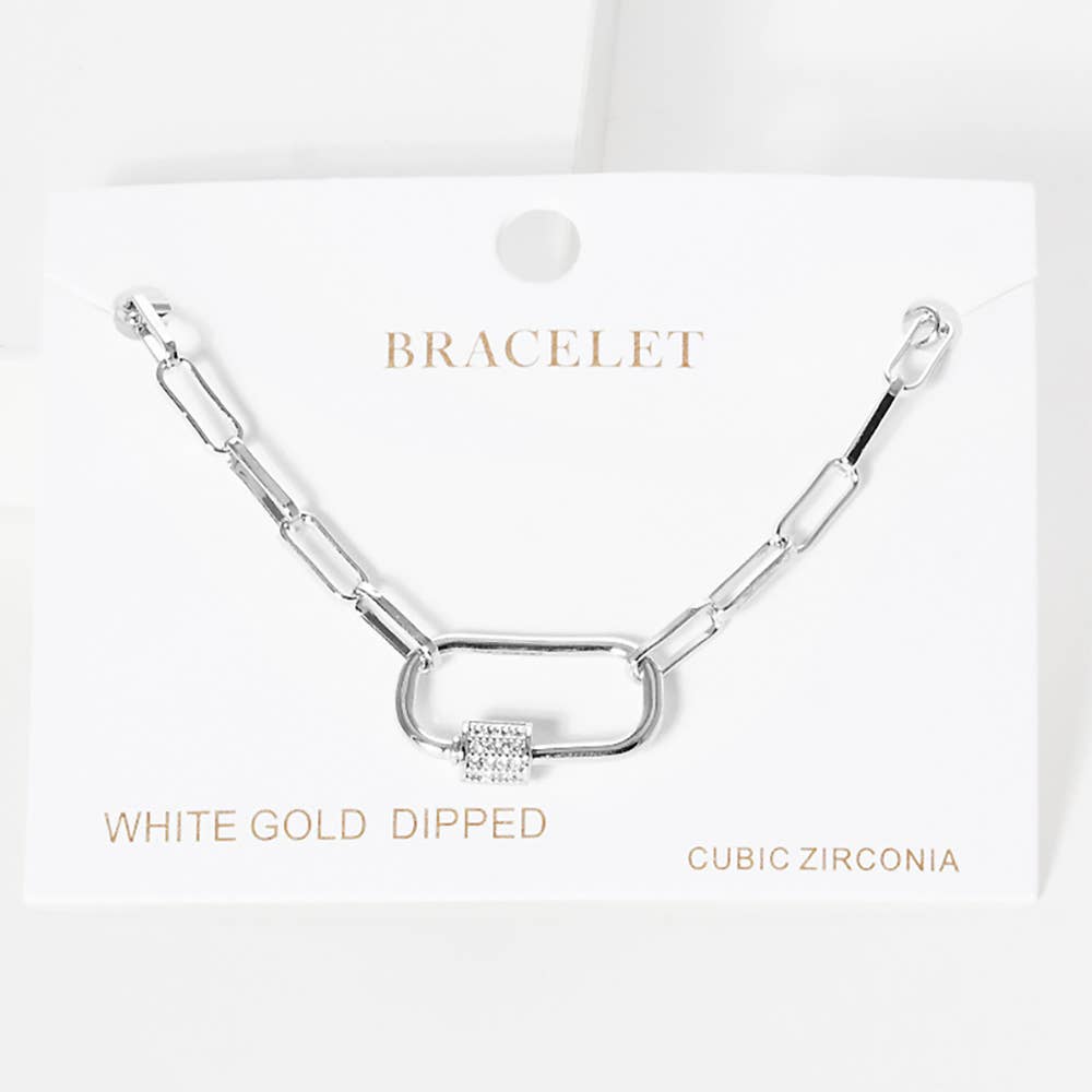 Sensibling Corp. - Wholesale Link & Chain Bracelet - Gold Dipped CZ Carabiner Pointed Paperclip Chain Bracelet5