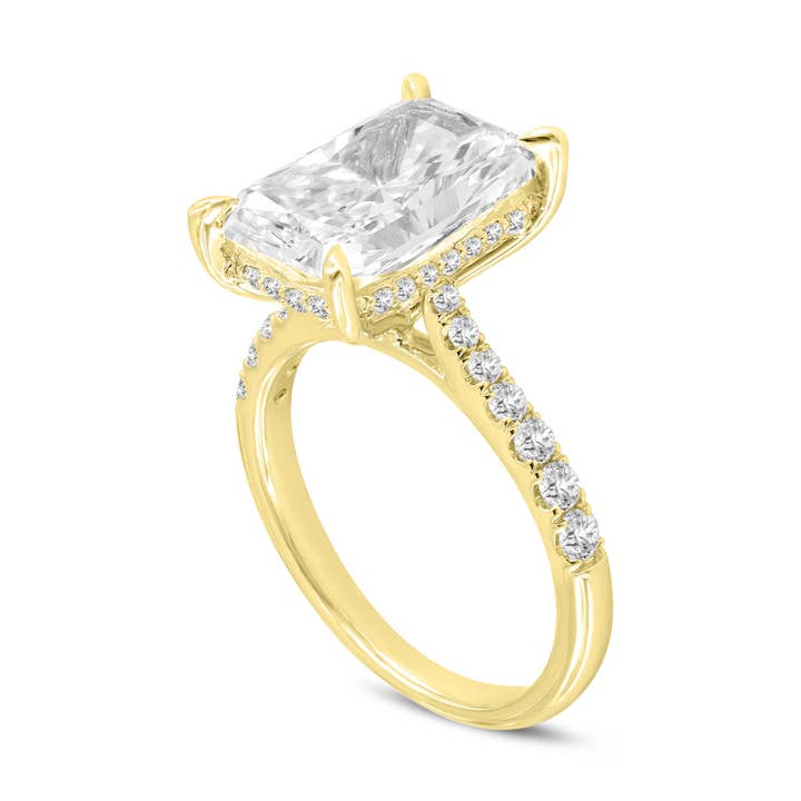 Bayan 14K Yellow Gold Radiant Cut Lab Grown Diamond Hidden Halo Engagement Ring - 5.5 Ct for wholesale by LuvMyJewelry (LMJ)