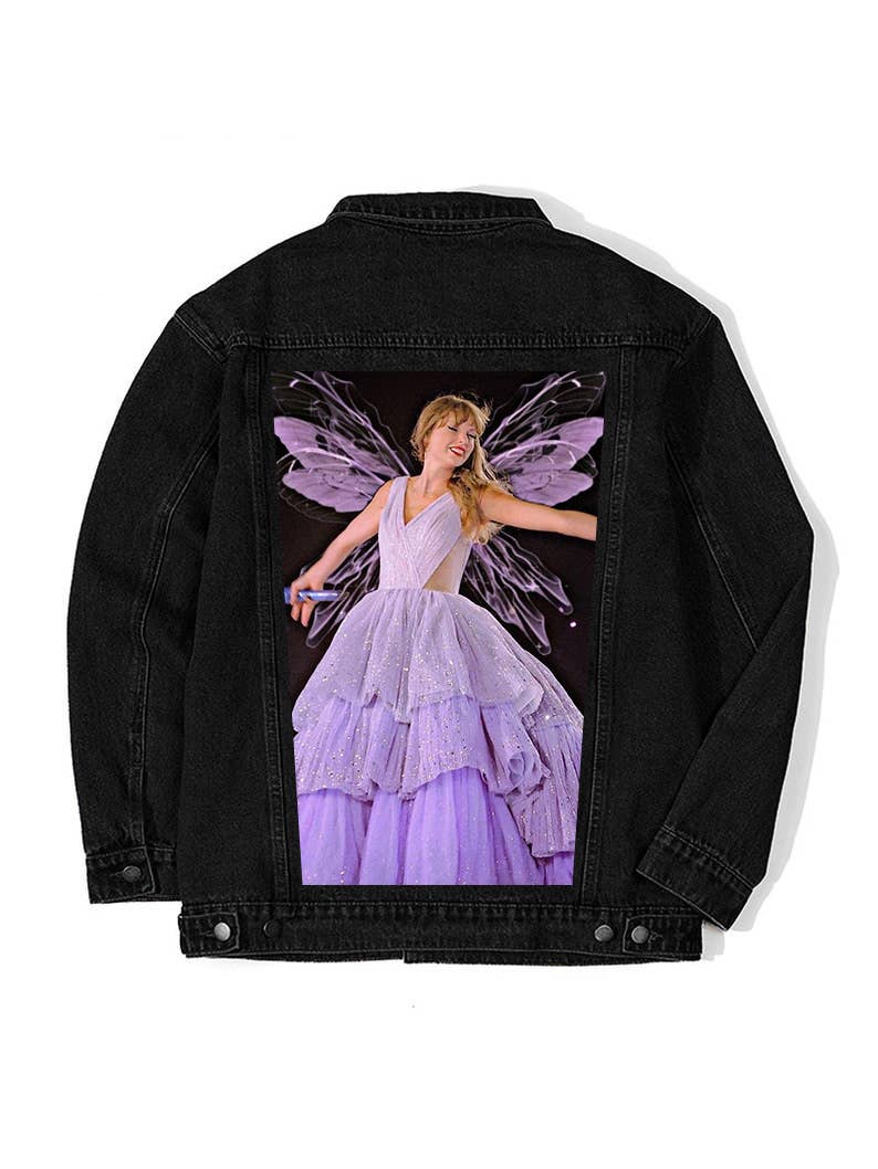 Tourtiwi - Vente Veste en jean – femme - Veste en jean imprimée avec ailes sur scène Taylor personnalisable0