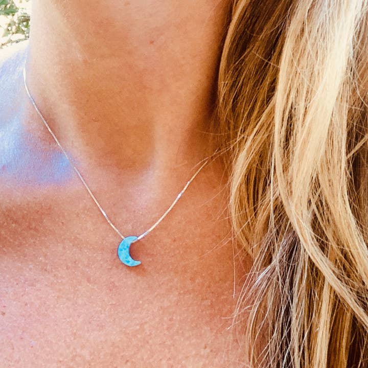 Pink Moon by Tabitha - Wholesale Pendant/Charm Necklace - Lab Grown Opal Moon in Eye-catching Aqua