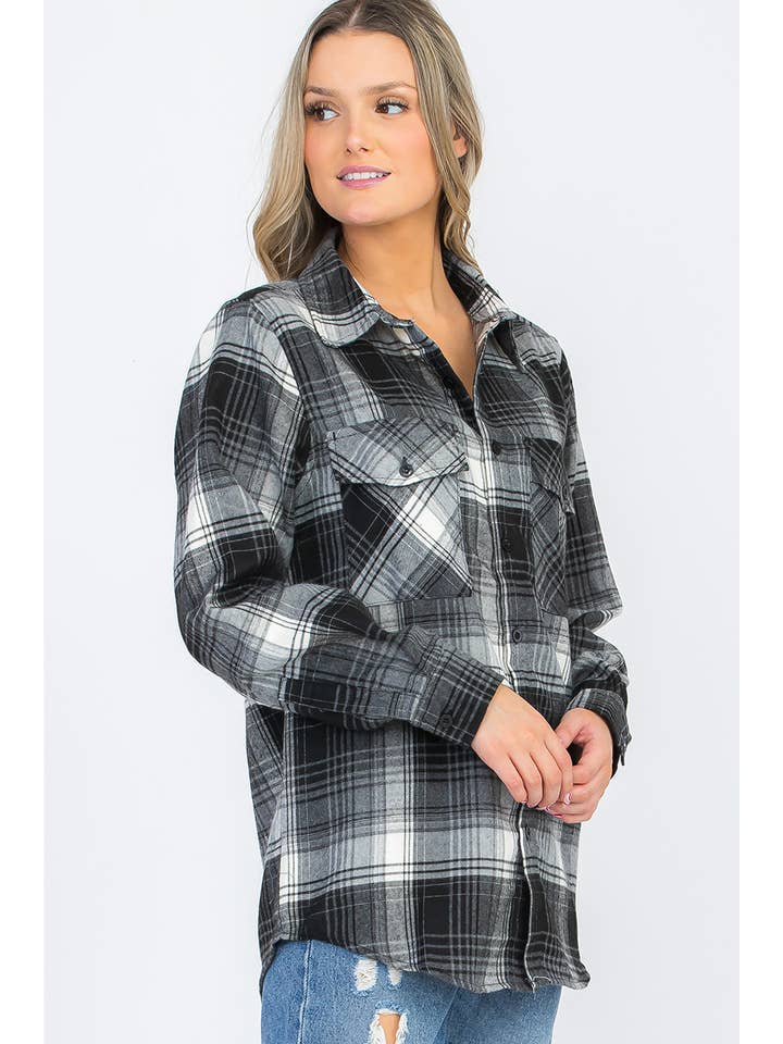 WEIV - Wholesale Button Down Shirt - Women's - WOMENS OVERSIZE FLANNEL LONG SLEEVE SHIRT