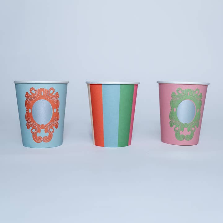 POP Party Supplies, LLC – wholesale Disposable cup – Mirror Mirror and Striped Cups (x 12) - Princess Party1