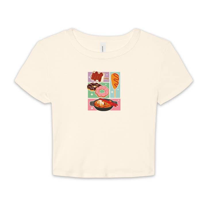 Lucky Luna Apparel - Wholesale Screen printed t-shirt – Women′s - Korean Street Food Illustration Baby Tee4