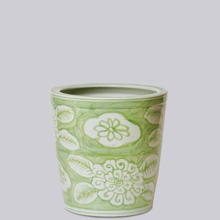 Green and White Porcelain Floral Planter for wholesale by Cobalt Guild