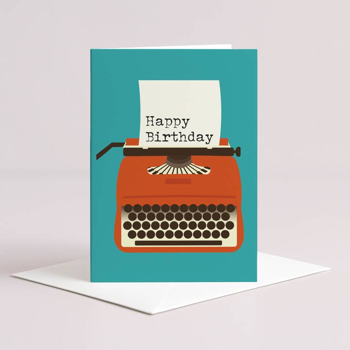 Orange Typewriter Birthday Card for wholesale by Gail Myerscough