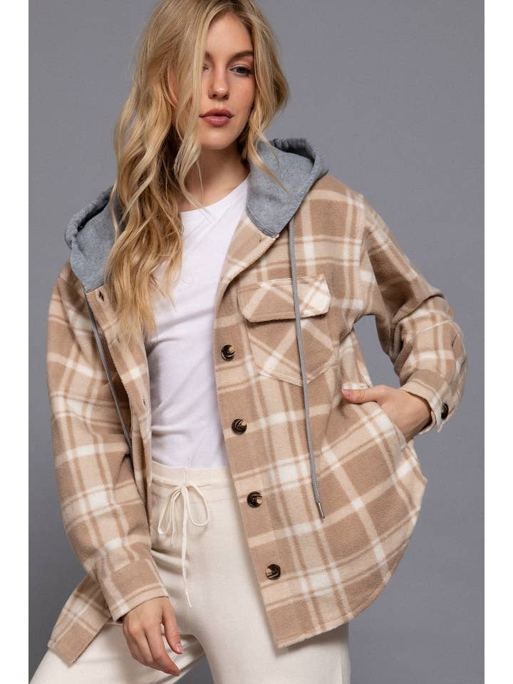 42POPS - Wholesale Jacket - Women's - .1006 Plaid Print Hoodie Fleece Jacket W/ Pockets SI-238590