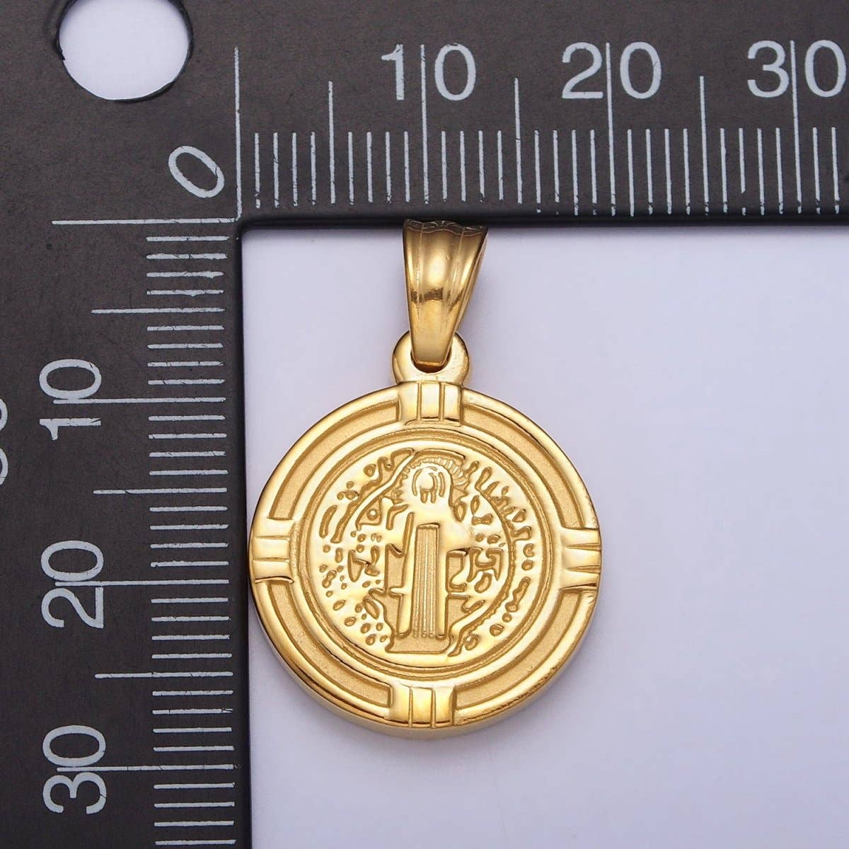 Aim Eternal - Venta al por mayor Abalorios/colgantes individuales - Colgante de Acero Inoxidable San Benito de Doble Cara SMQLIVB PAX VRSNSMV en Oro y Plata | P-10772