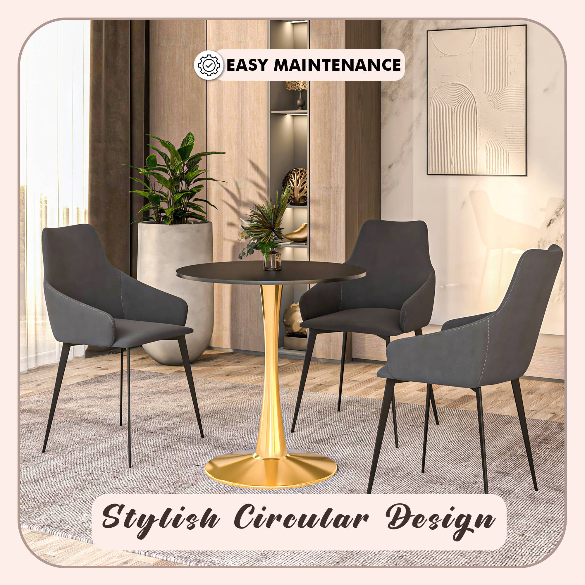 LeisureMod - Wholesale Side Table - Bristol Round Dining Table with MDF Wood Top and Gold Base19