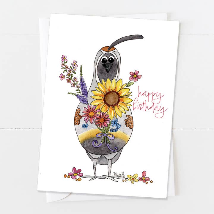 Bouquet d'oiseaux cailles | Carte d'anniversaire pour la vente par Zinnia Sky Studio LLC