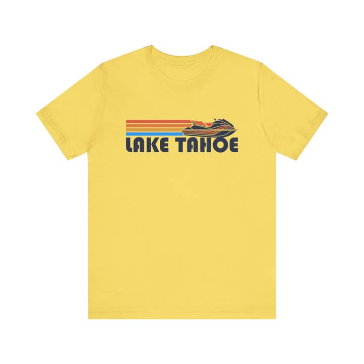 Hey Mountains - Wholesale Screen Printed T-Shirt - Unisex - Lake Tahoe, California T Shirt - Retro Jetski Graphic Tee2