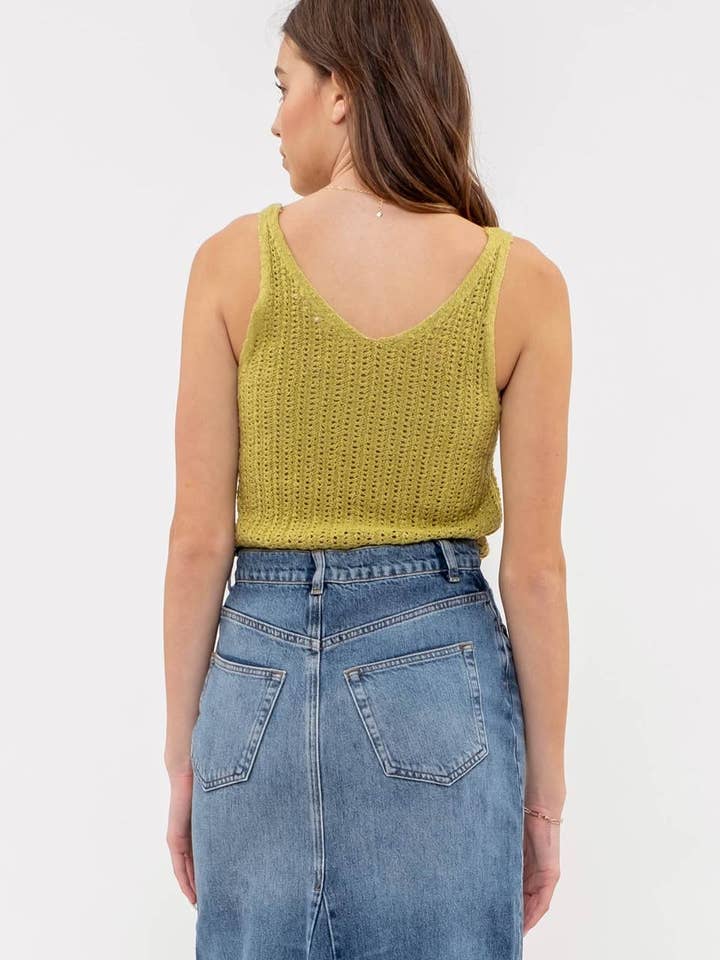 Blu Pepper - Wholesale Knit Top - Women's - V NECK CROCHET KNIT TANK TOP
