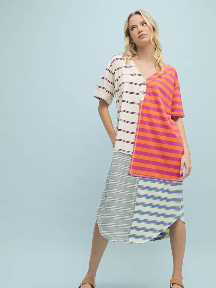 Wishlist Apparel - Wholesale Dress - Women's - MULTICOLOR STRIPED MIDI DRESS / WL25-10489