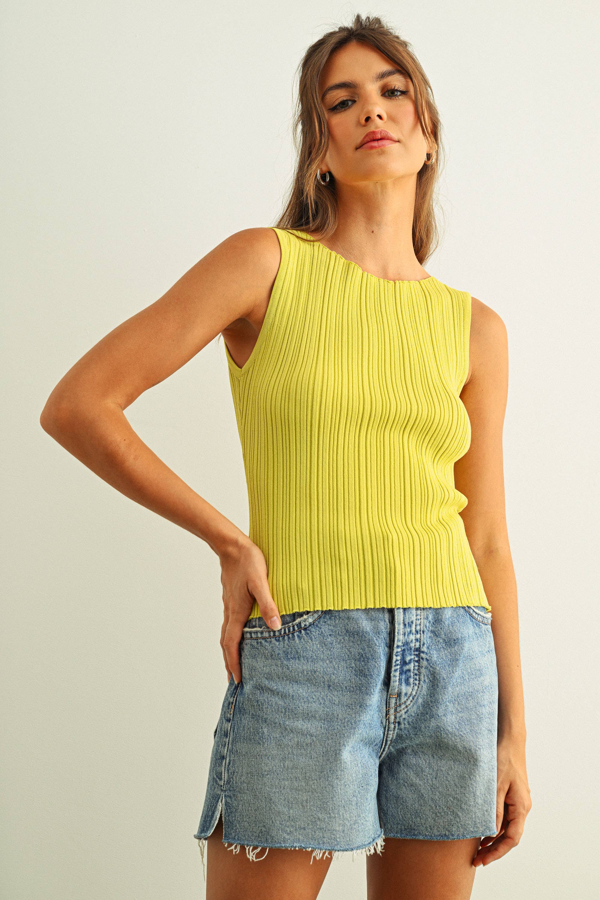 MIOU MUSE - Wholesale Knit Top - Women's - T3779   VISCOSE RIBBED KNITTED TOP25