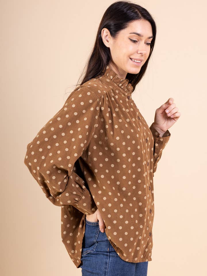 Mimi & Gogo - Wholesale Button Down Shirt - Women's - Velvet Polka Dot Shirt @69017_ChVPois4