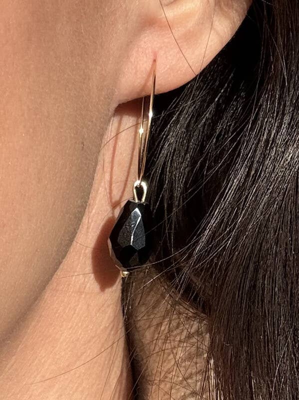 Jewelry By Elina Dahl - Wholesale Dangle Earrings - Earring Hoop Drop, large drop of black glass.3