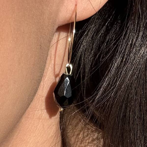 Jewelry By Elina Dahl - Wholesale Dangle Earrings - Earring Hoop Drop, large drop of black glass.3