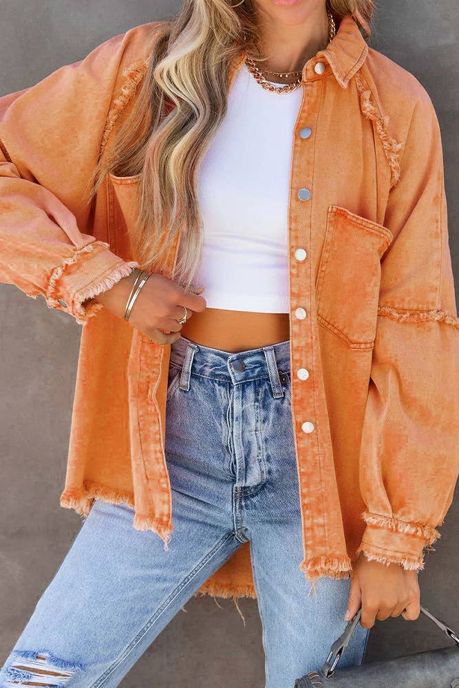UNISHE - Vendita all'ingrosso Giacca di jeans - Donna - Giacca di jeans con bottoni color caramella e tasche, bordi grezzi JRM0181