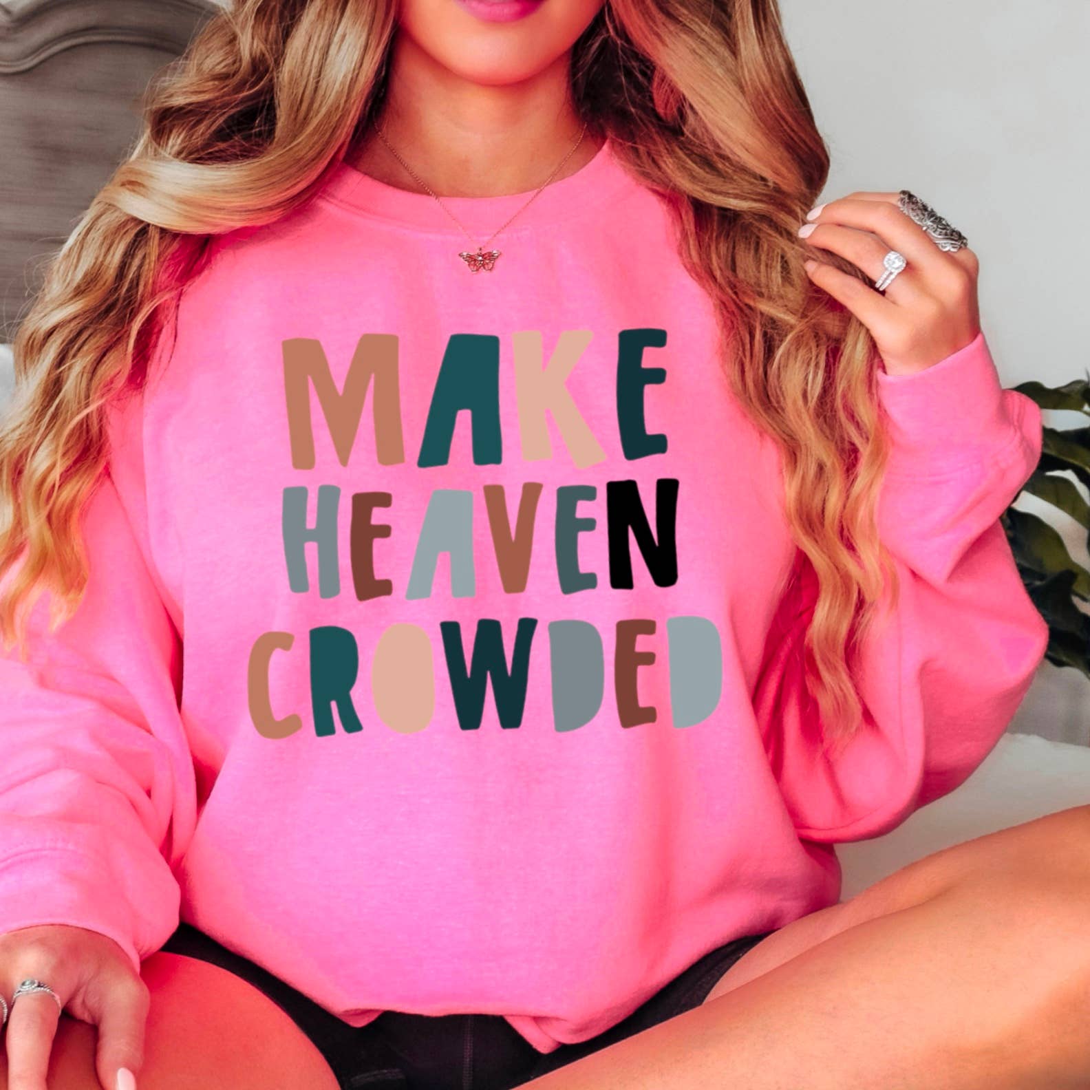 Shoppe SHC - Wholesale Graphic Sweatshirt - Women's - Make Heaven Crowded Religious Sweatshirt  8