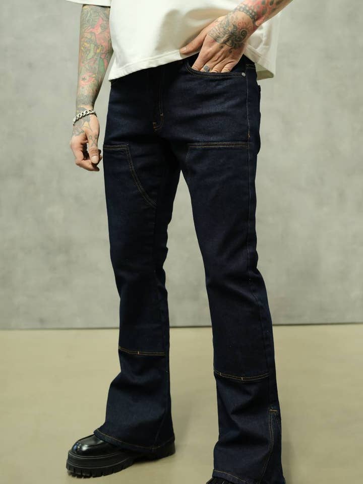 Premium Baggy Flare Lappade Denimjeans för wholesale av PremiumDenim