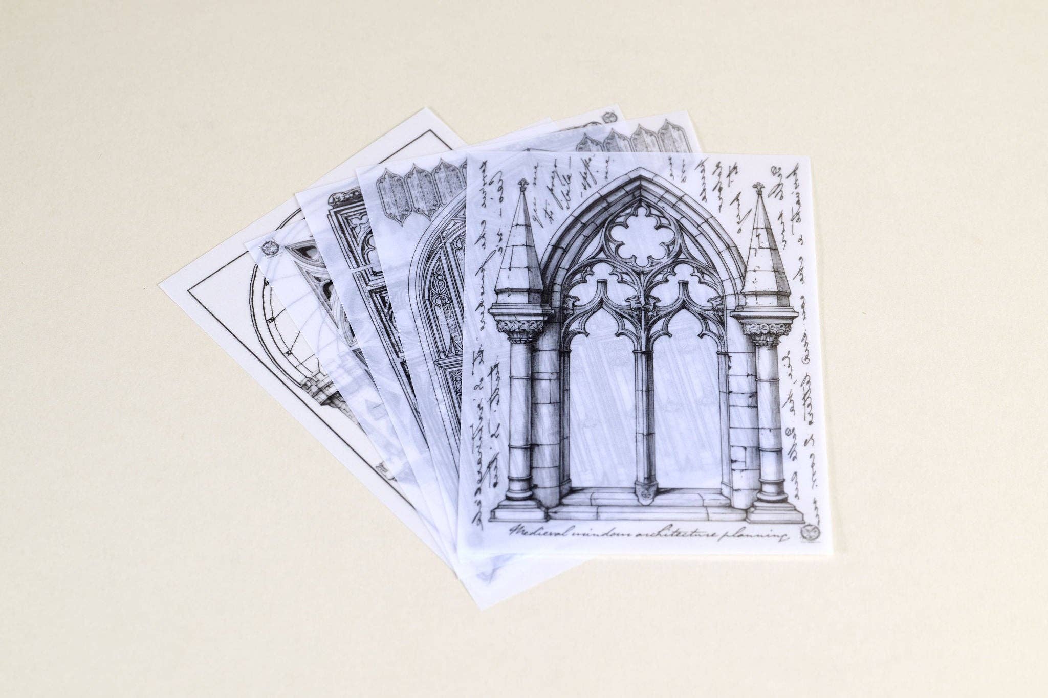 CoraCreaCrafts - Wholesale Stationery/Notecard Set - Medieval Architecture Vellum Set2