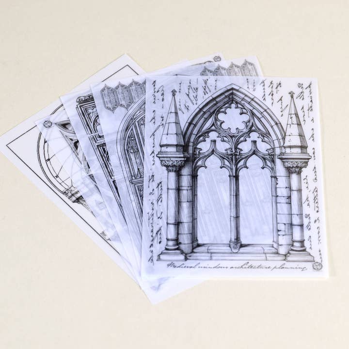 CoraCreaCrafts - Wholesale Stationery/Notecard Set - Medieval Architecture Vellum Set2