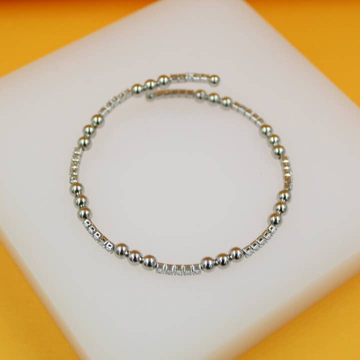18K Rhodium Filled Beaded Bracelet (B58) for wholesale by MIA Jewelry