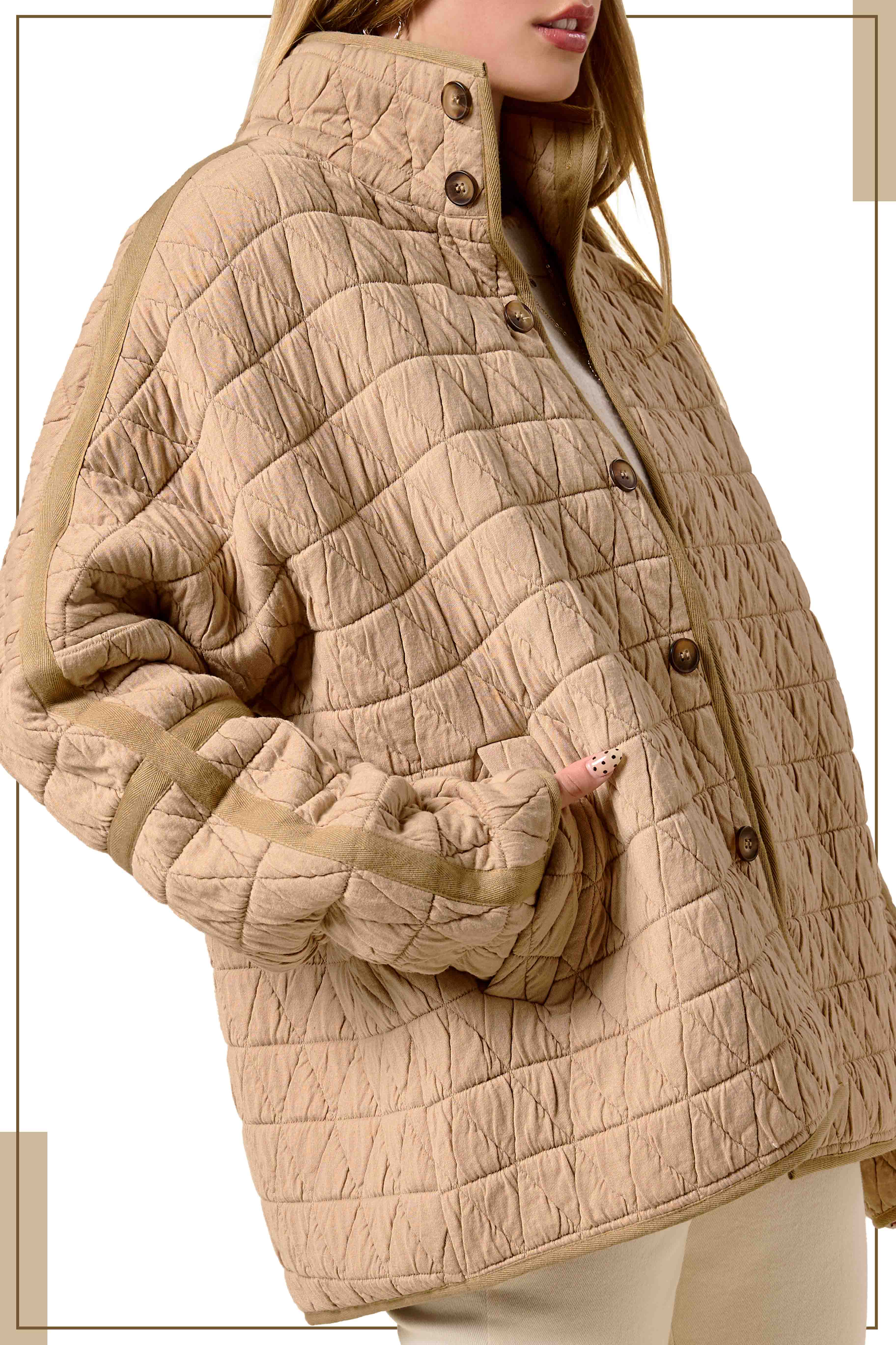 La Miel - Vendita all'ingrosso Giacca - Donna - Giacca trapuntata morbida oversize con bottoni JKT17874