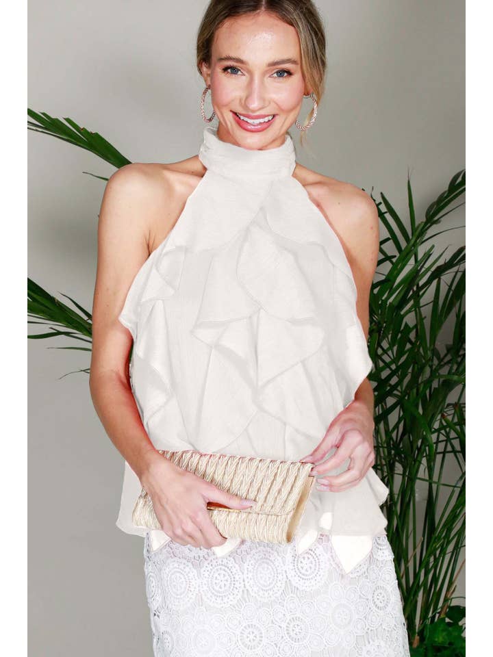 Vine & Love - Wholesale Blouse - Women's - Halter Neck Sleeveless Ruffle Detail Blouse Top VT81971