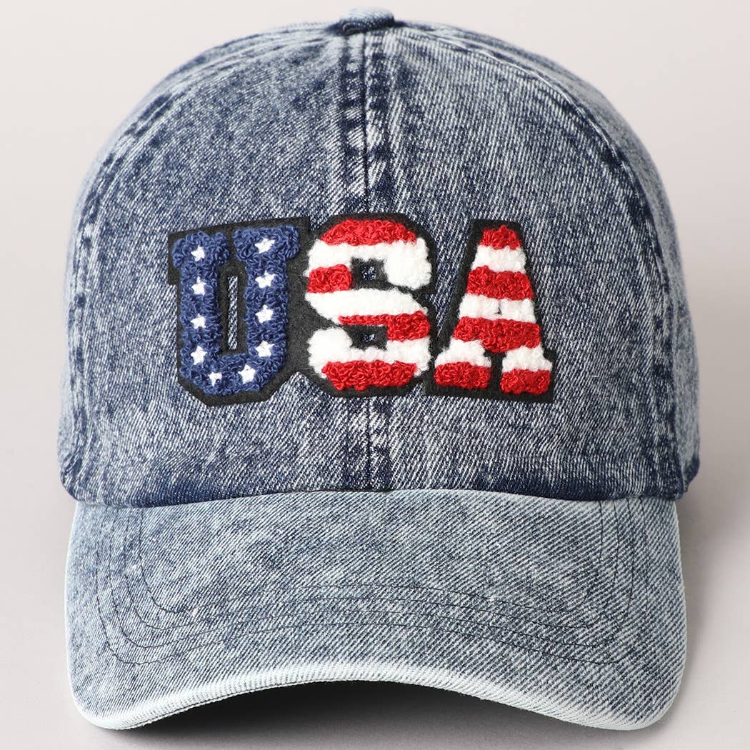 Fashion City - Wholesale Baseball Cap - Unisex - US Themed USA Letter Chenille Patch Baseball Cap0