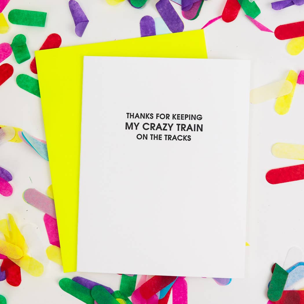 Chez Gagné – wholesale Tackkort – Galet tåg på spåren - Tack - Boktryckkort1