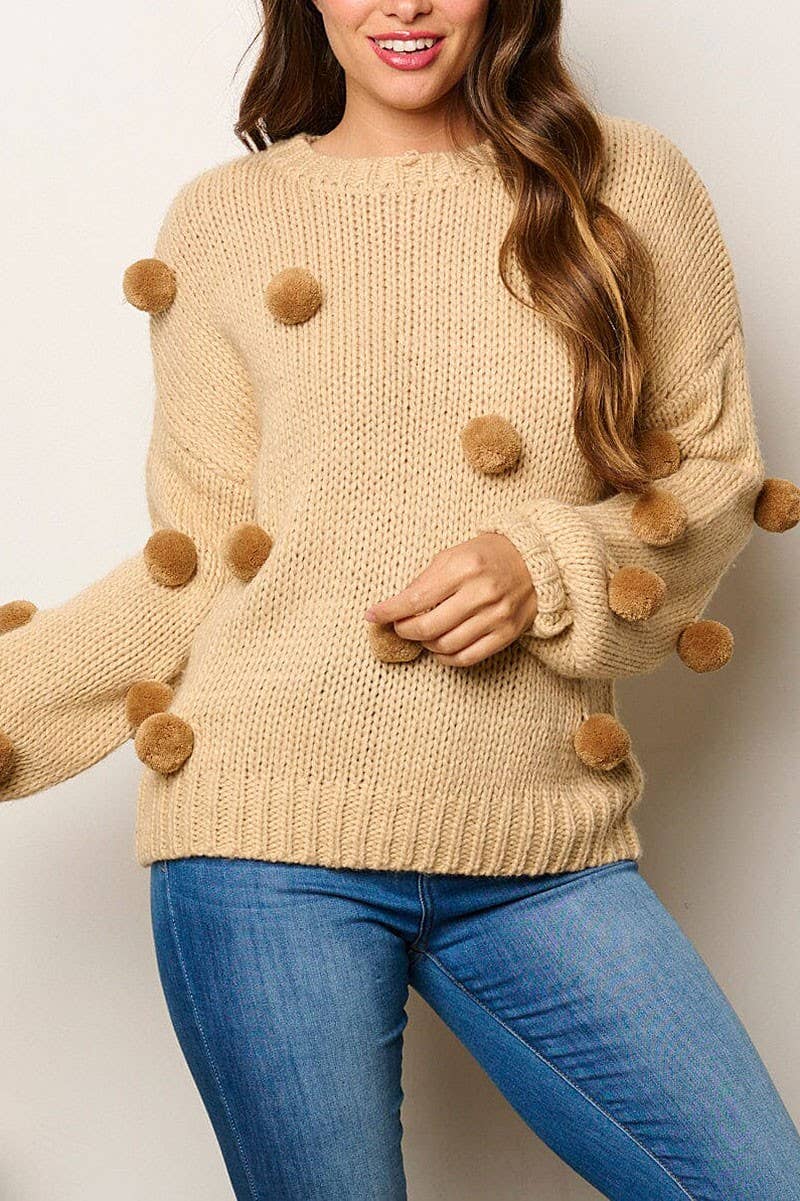 ROUSSEAU - Wholesale Knit Sweater - Women's - POM POM'S DETAILED PULLOVER SWEATER13