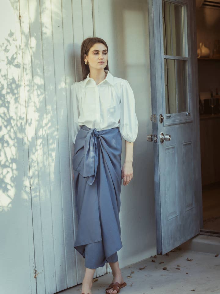 Falda de lino con lazo delantero para venta al por mayor de Mima Rosso