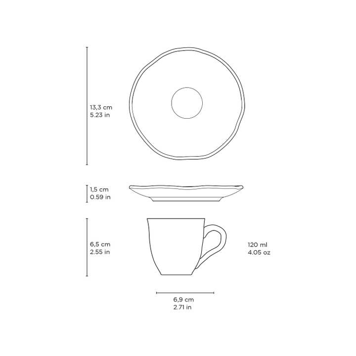 Ivory Organic Expresso coffee cup and Saucer 4.06 Oz Latte for wholesale on Faire