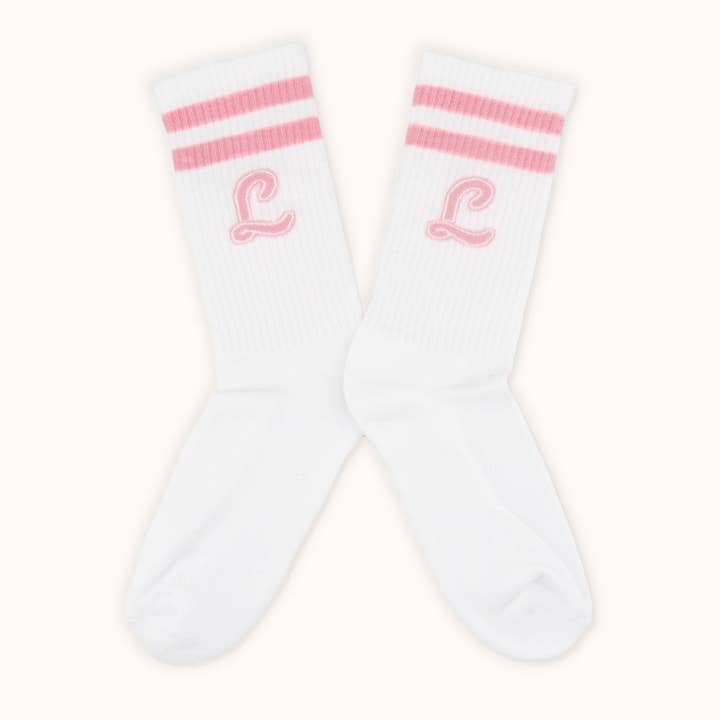 Calze atletiche bianche e rosa per la vendita all'ingrosso da parte di Label Chaussette