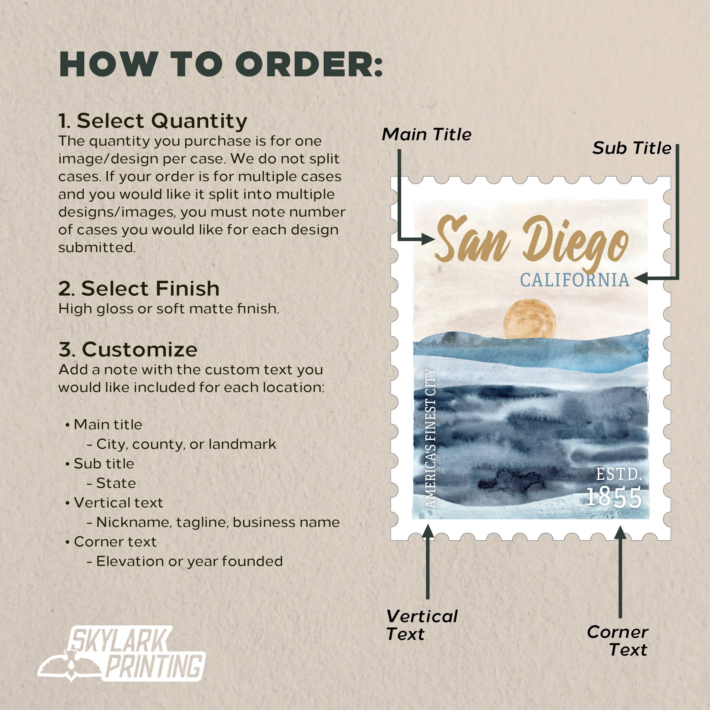 Skylark Printing - Wholesale Sticker - Beach Souvenir Sticker in Stamp Shape with Your City, State2