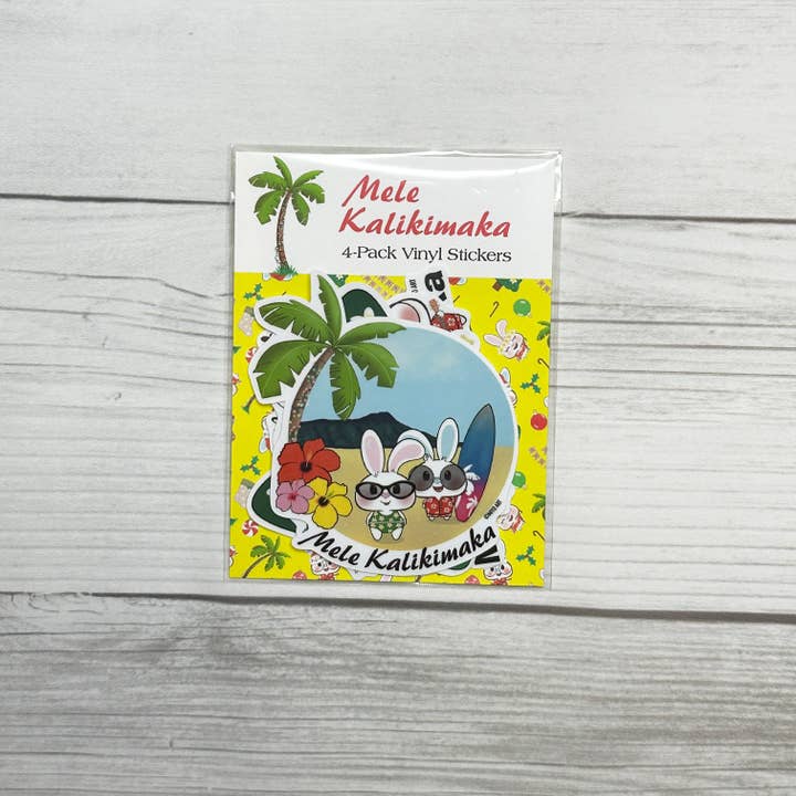 Mele Kalikimaka Christmas Vinyl Sticker Set of 4. for wholesale by Miyo Art Design