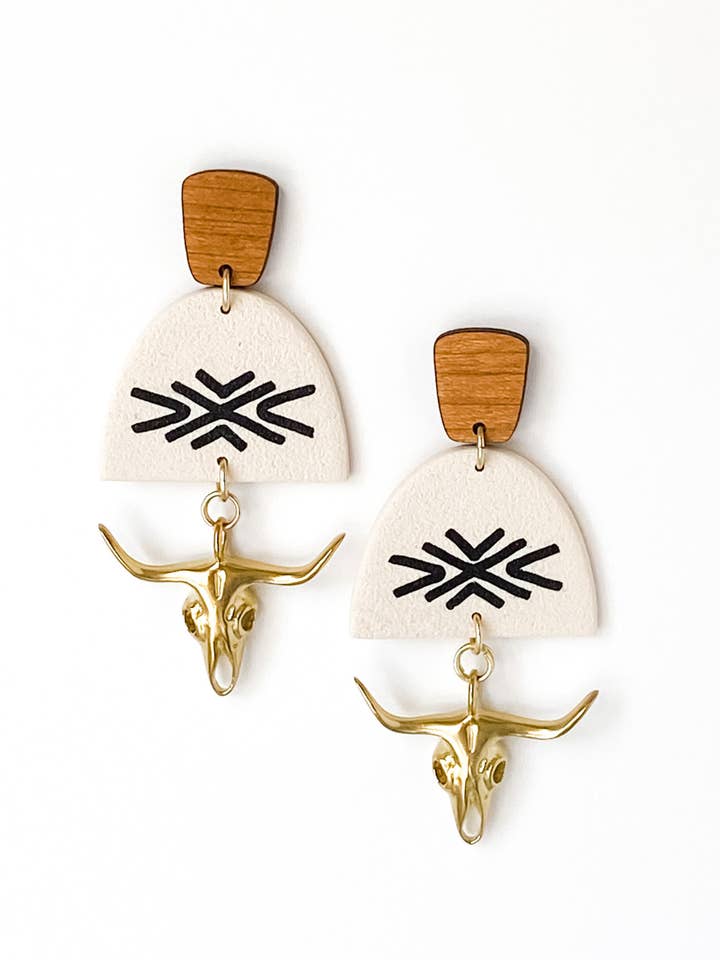 Jo Longhorns | Southwestern | Polymer Clay & Wood Earrings | for wholesale by Aves + Brit | Handmade Midwest Modern Jewelry