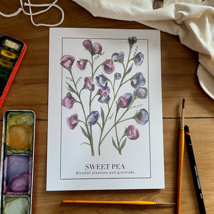 Sweet Pea Print with Meaning for wholesale by Pippin Prints