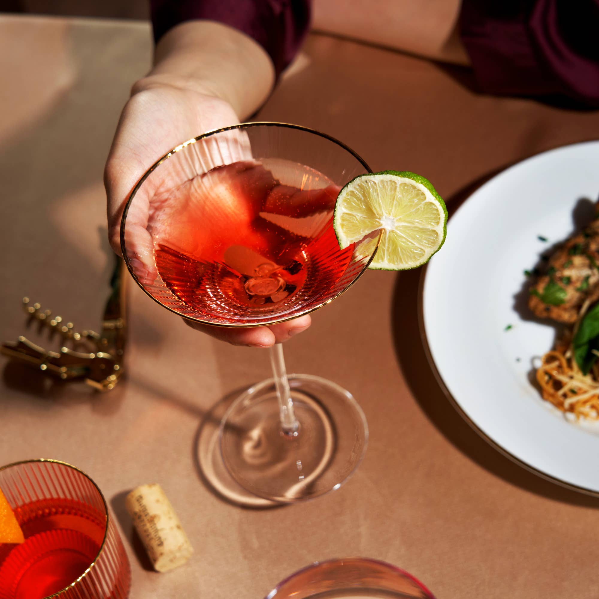 Viski - Wholesale Cocktail/Liquor Glass - Deco Meridian Gold Rimmed Crystal Martini Glasses Set of 24