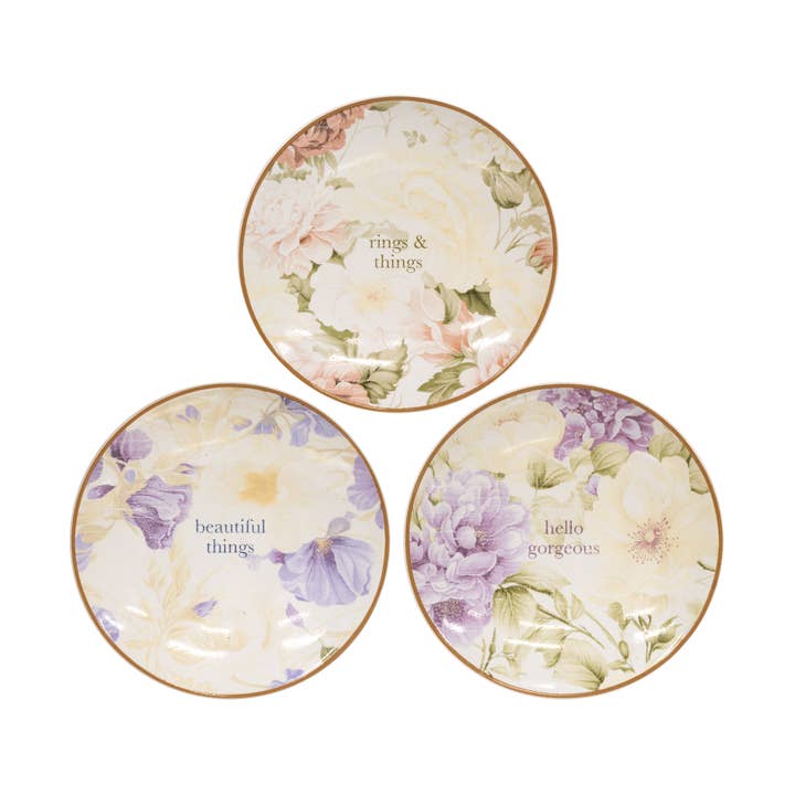 The Hearthside Collection – wholesale Decorative tray – Vintage Floral Ceramic Trinket Tray - 4" dia - 3 Asstd.