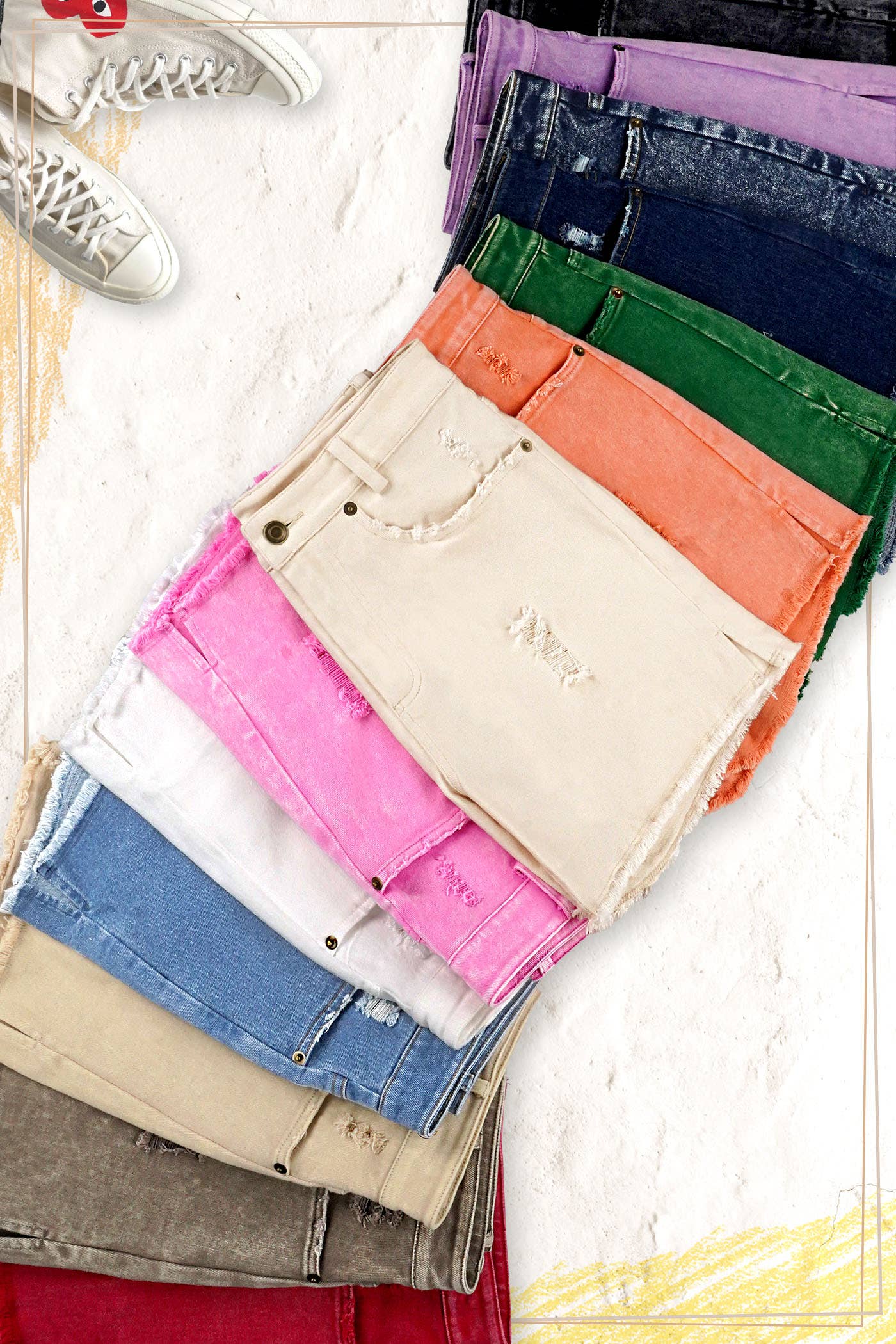 La Miel - Wholesale Shorts - Women's - HCP4224-High Rise Basic Mineral Washed Colored Denim Shorts63